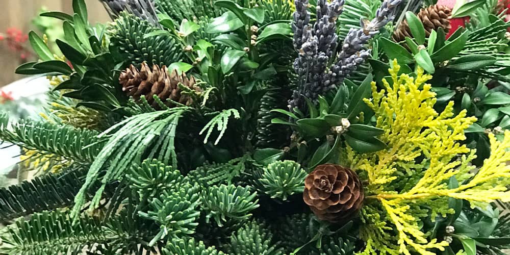 Stephens Landscaping Garden Center-Moultonborough-Holiday Porch Pot Designs-holiday planter of evergreens